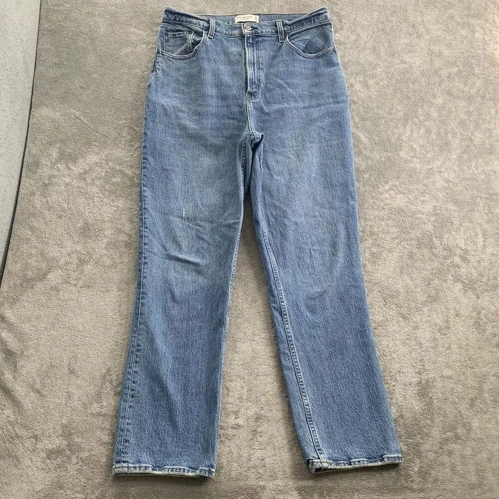 Abercrombie & Fitch 90s Straight Ultra High Rise Jeans Womens 32 14R Blue Denim